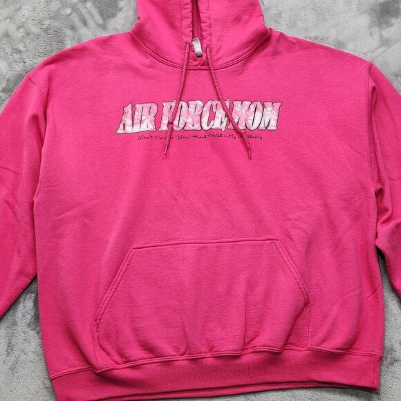 Gildan Hoodie Womens XL Pink Proud Air Force Mom Sweatshirt Military Patriot - Picture 2 of 11